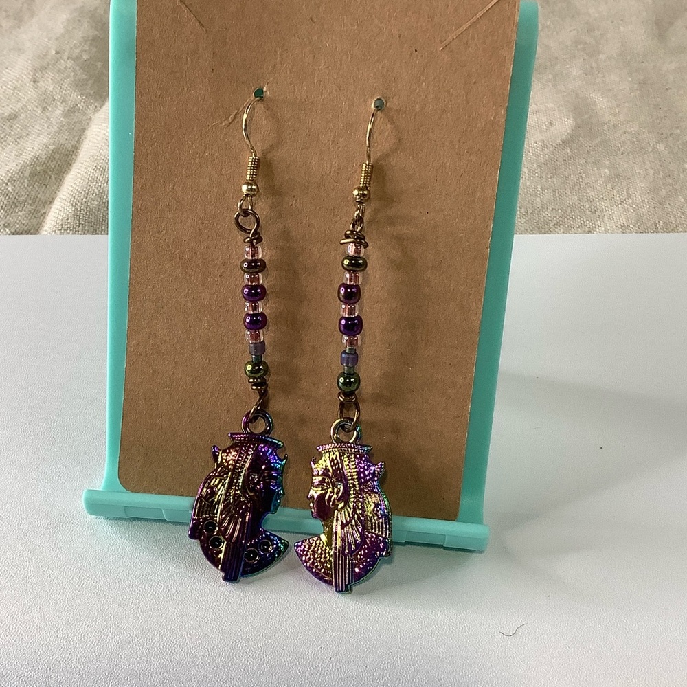 Egyptian titanium coated Purple and Gold Beaded Earrings